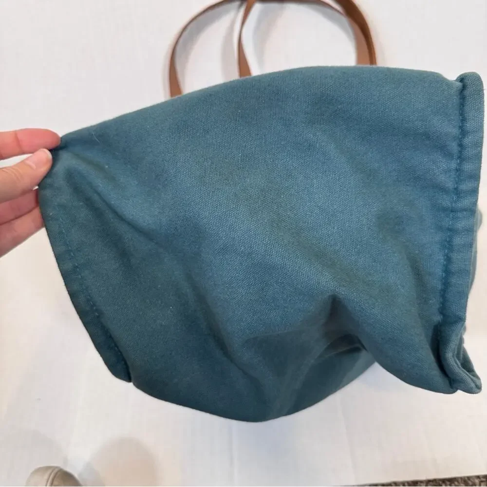 Feed America Teal Blue Canvas Tote Bag Handbag Womens Feminist Pin